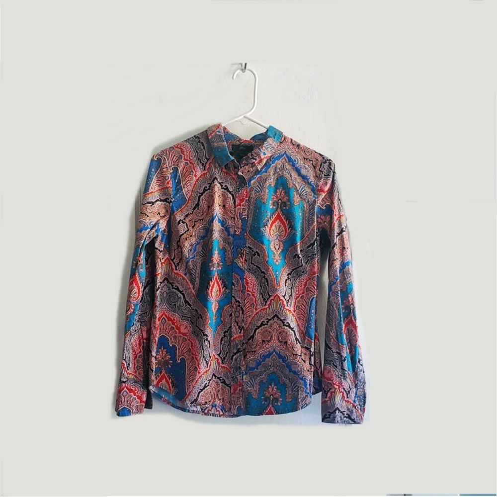 Women's J CREW Slim Button Paisley Long Sleeve Shirt Blouse Sz 8 EUC